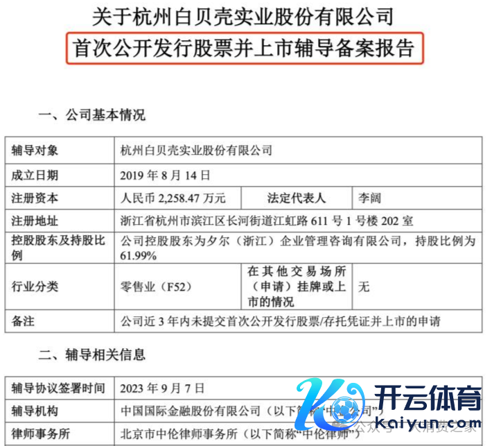 数据起首：白贝壳IPO指令备案申报